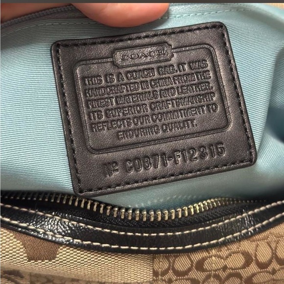 Coach Patchwork Signature Crescent Shoulder Bag in Brown and Black